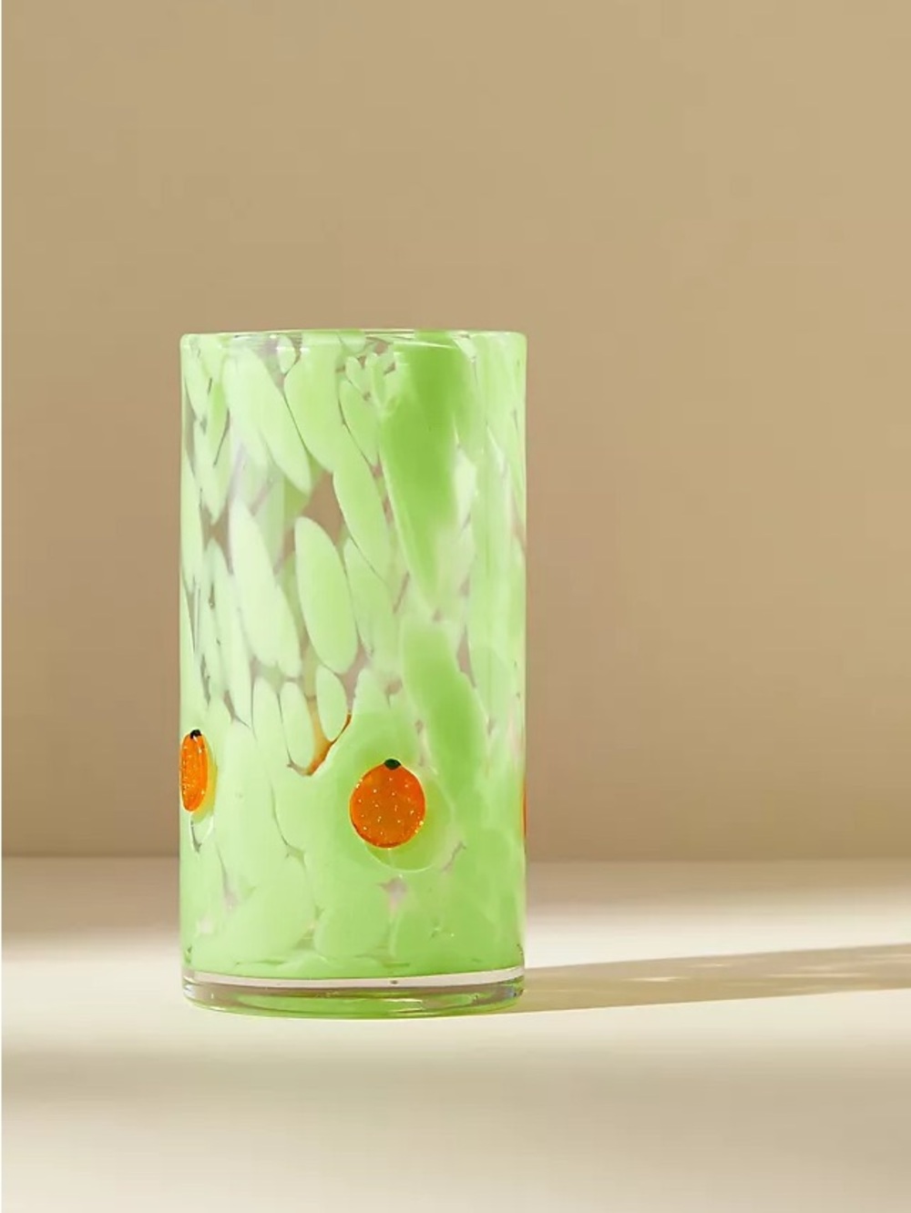 🍊🍊🍊Anthropologie Fruit Lacey Highball Glass Tumbler Cup in green & oranges‎